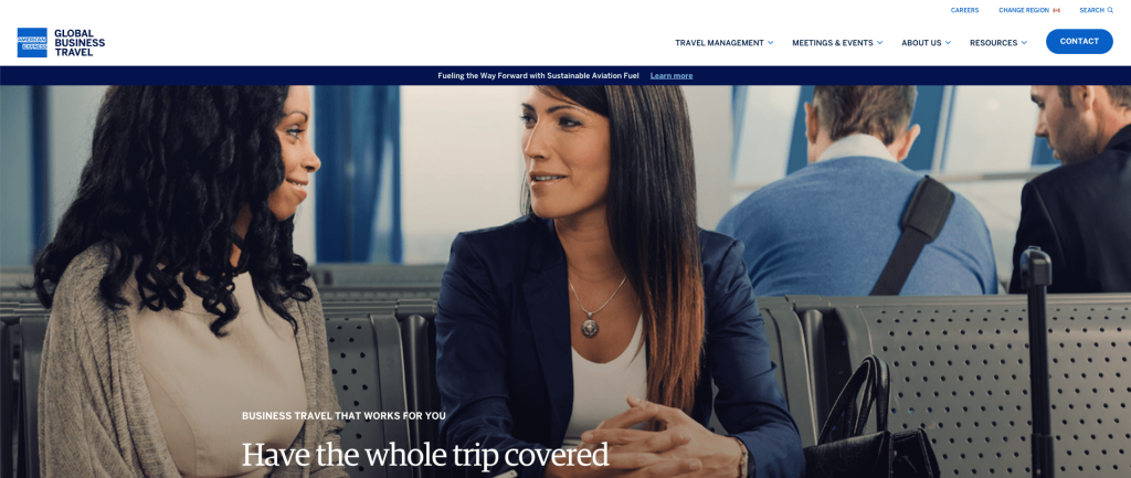 American express travel website screenshot above the fold