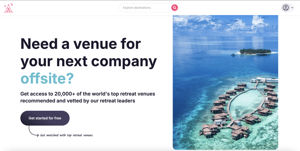 Retreats and venues home page desktop for screenshot