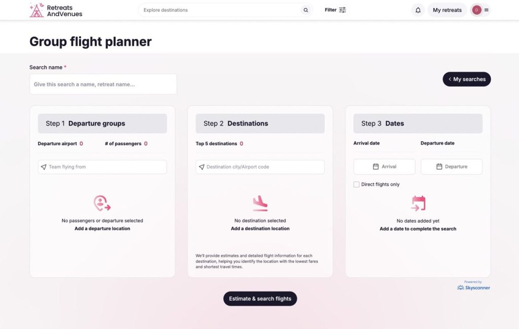 Group flight planner for the screenshot desktop version; Departure 